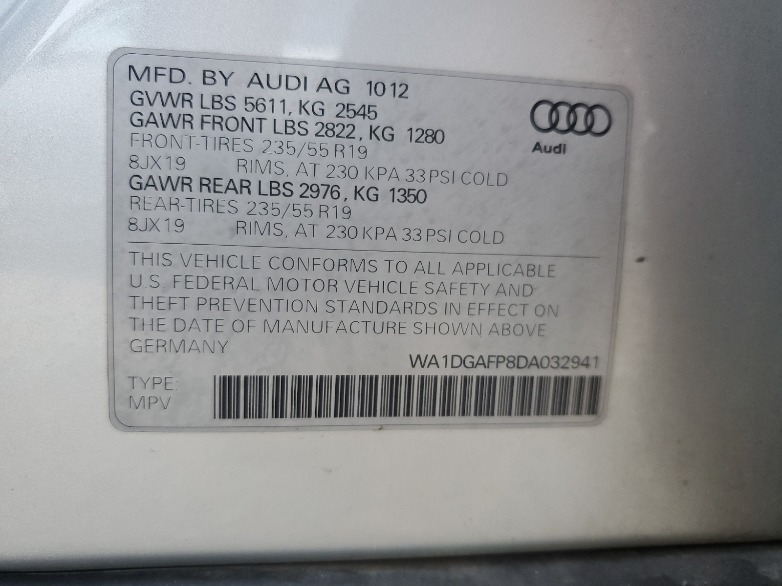 WA1DGAFP8DA032941 2013 Audi Q5 Premium Plus