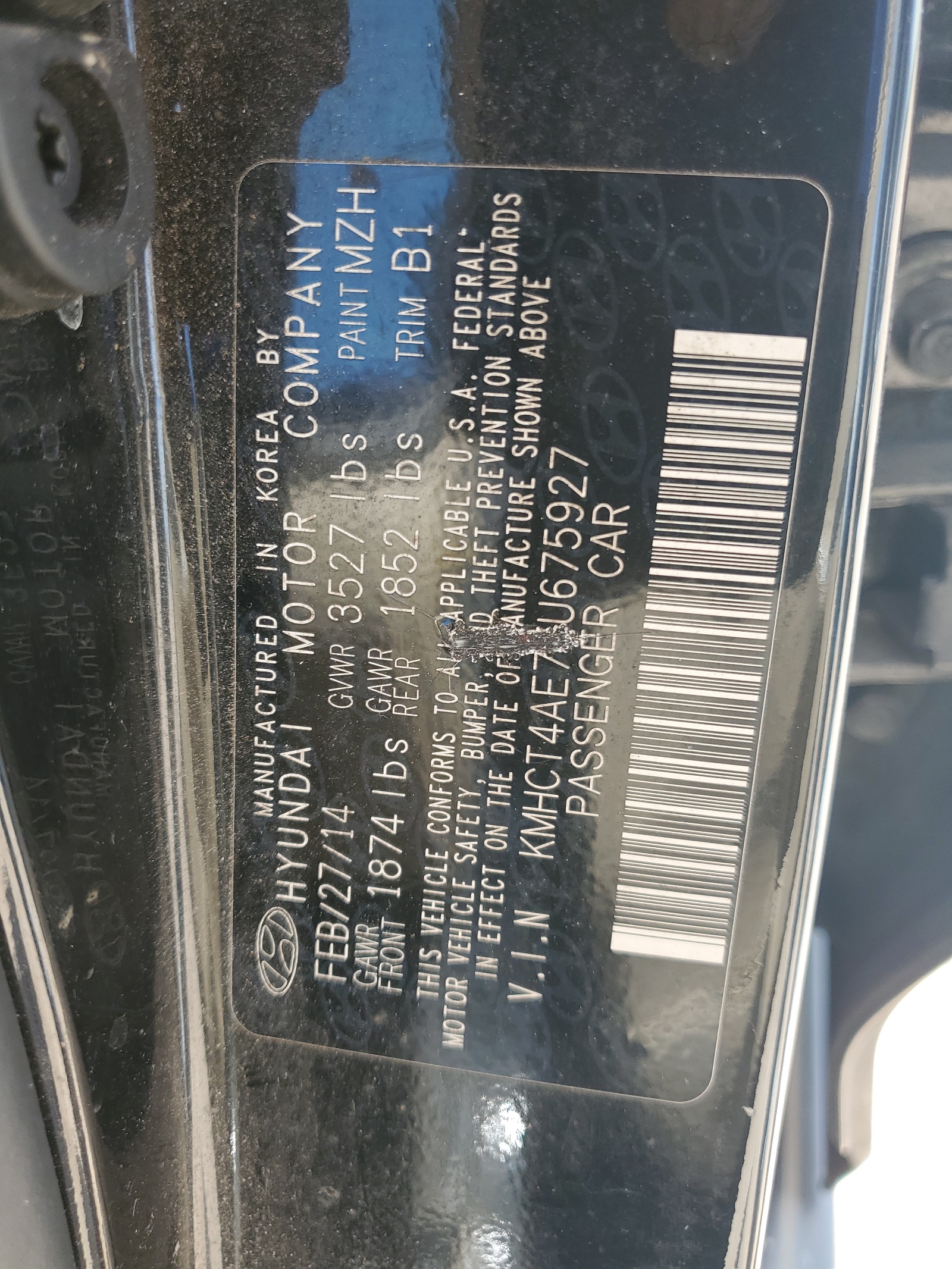 KMHCT4AE7EU675927 2014 Hyundai Accent Gls