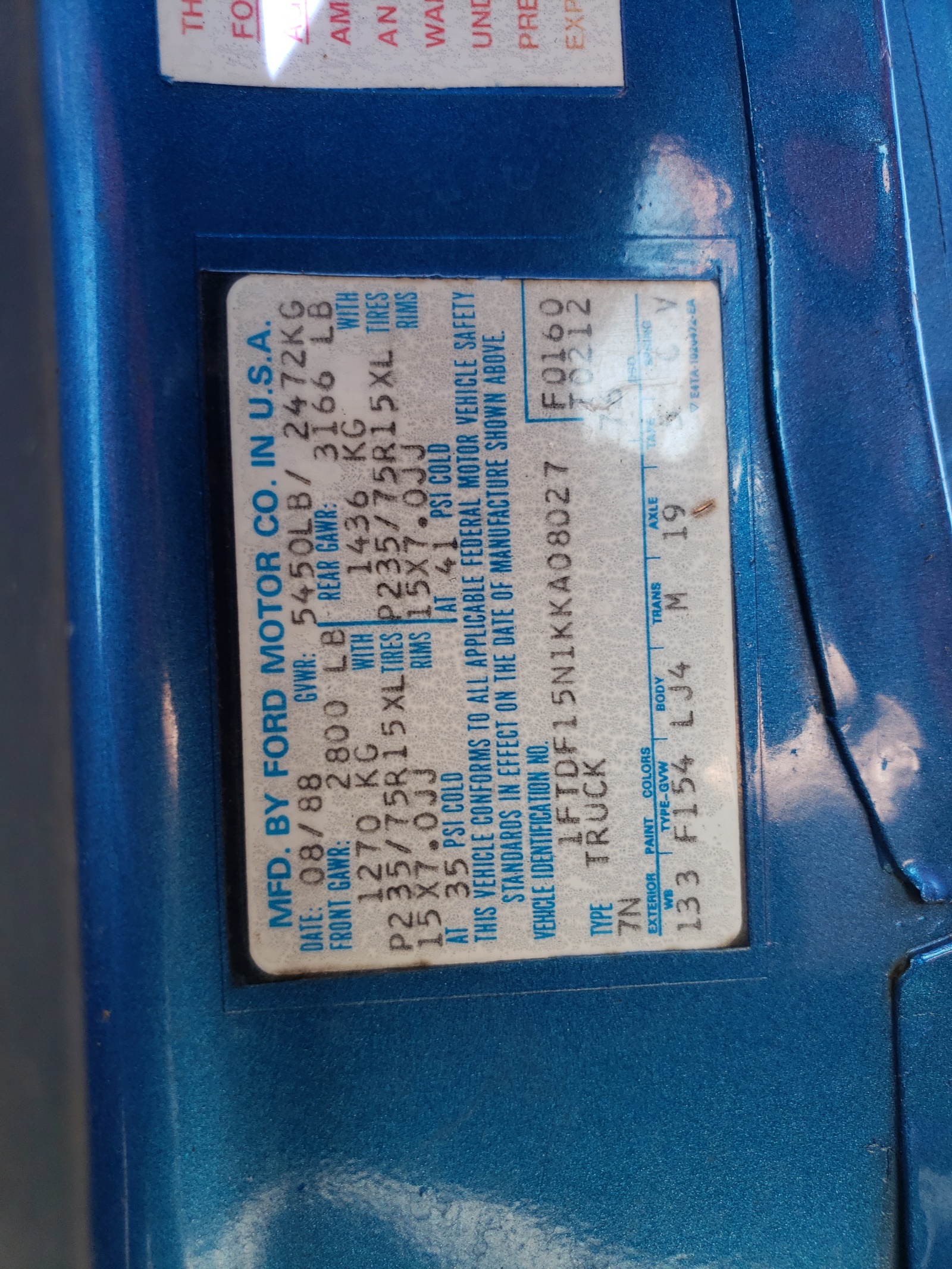 1FTDF15N1KKA08027 1989 Ford F150