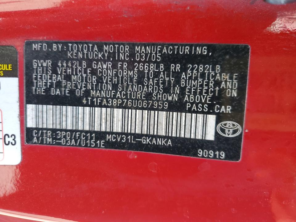 4T1FA38P76U067959 2006 Toyota Camry Solara Se