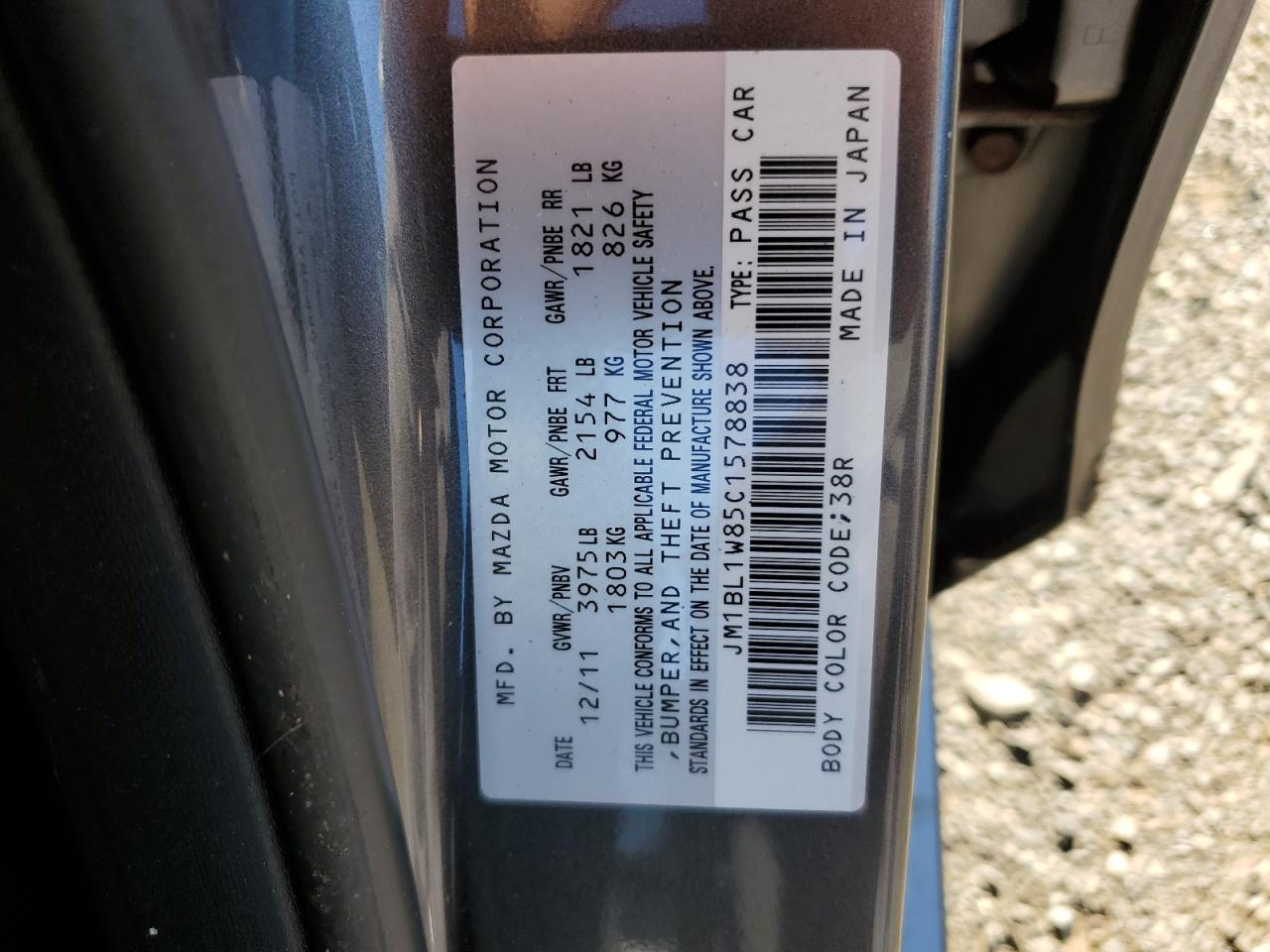 2012 Mazda 3 I VIN: JM1BL1W85C1578838 Lot: 61274144