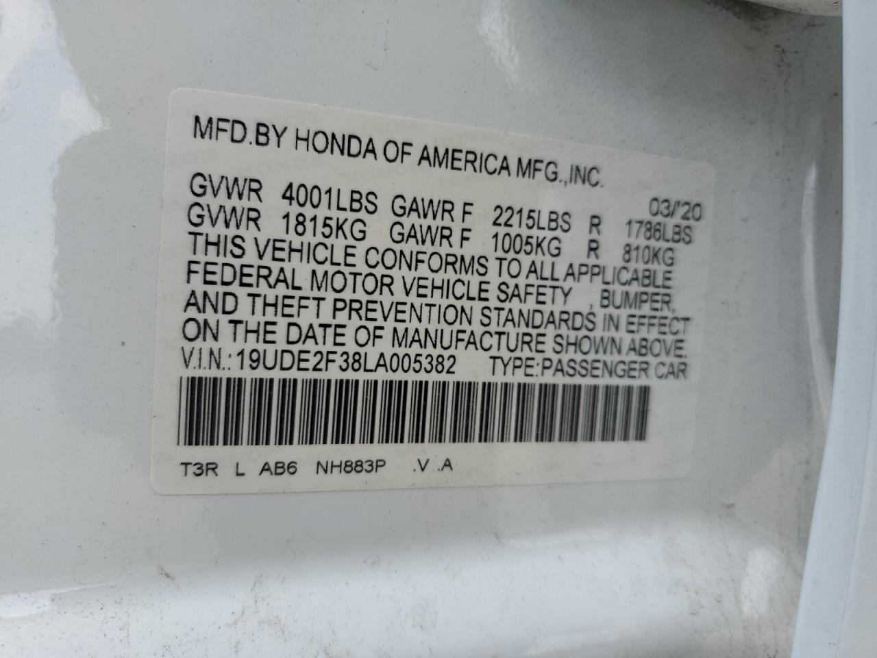 19UDE2F38LA005382 2020 Acura Ilx