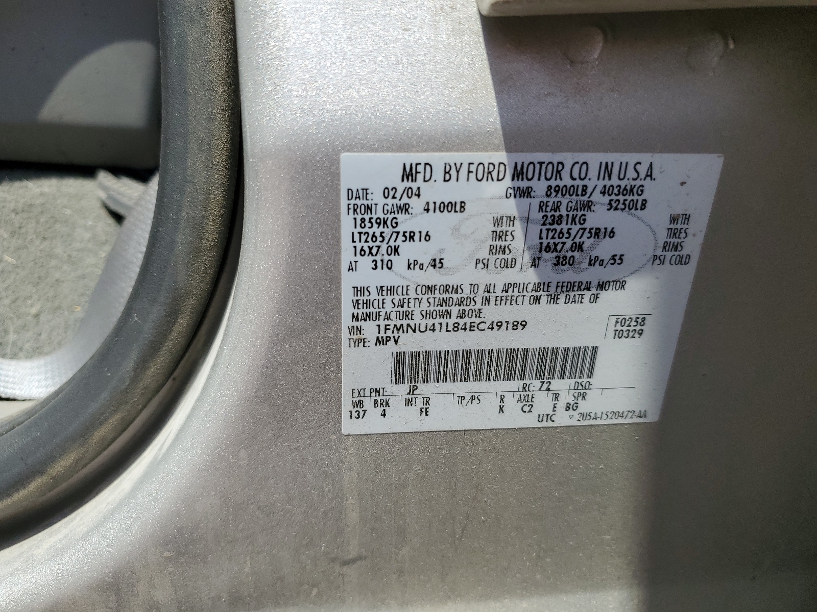 1FMNU41L84EC49189 2004 Ford Excursion Xlt