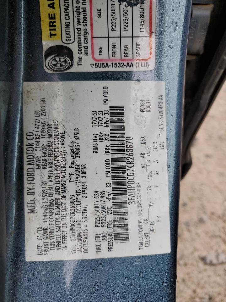 2012 Ford Fusion Sel VIN: 3FAHP0CG7CR268870 Lot: 61683854