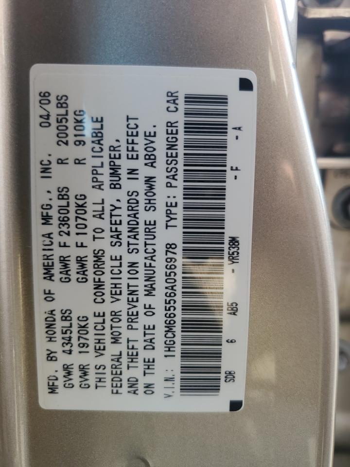 2006 Honda Accord Ex VIN: 1HGCM66556A056978 Lot: 62753384