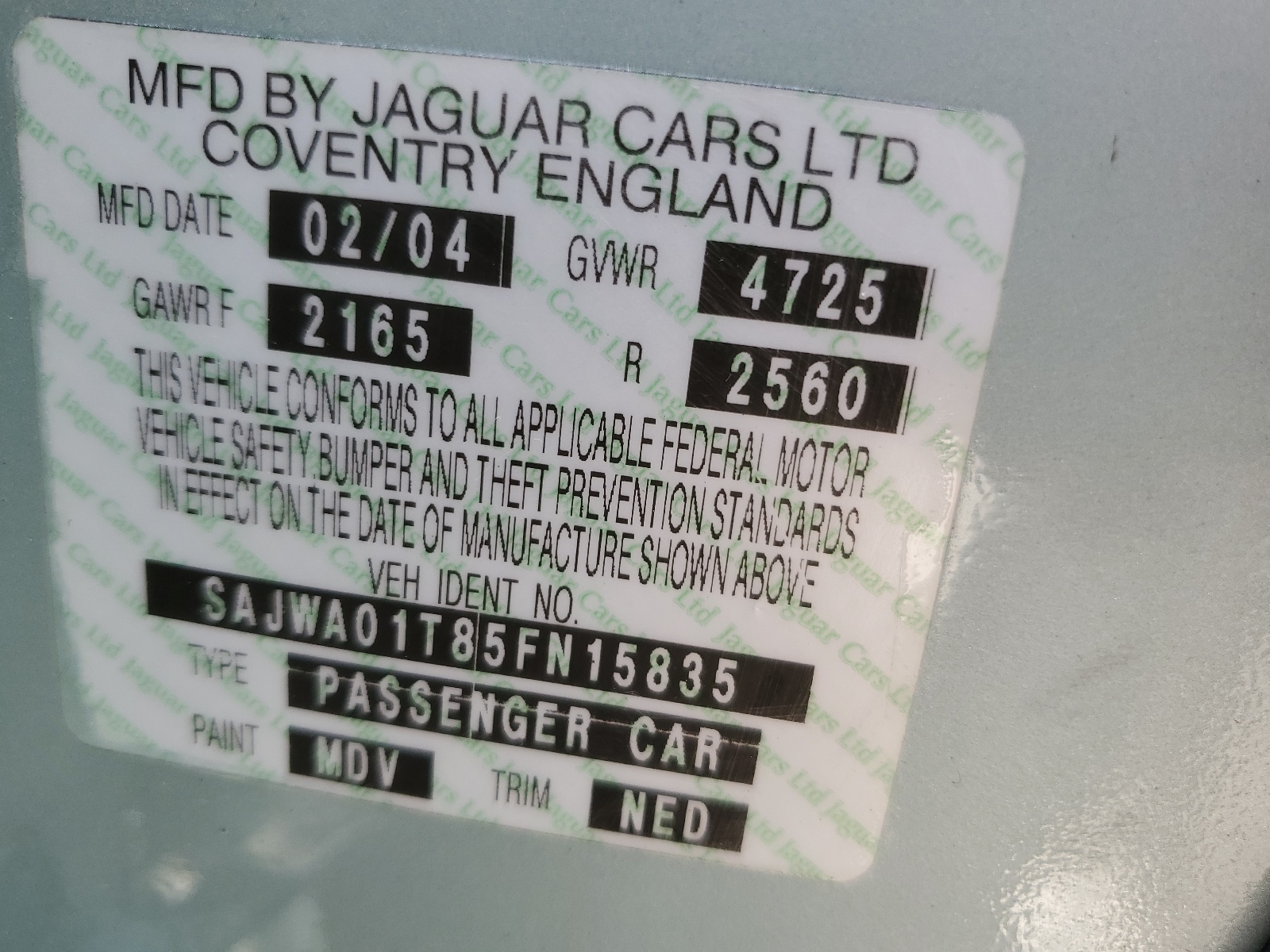 SAJWA01T85FN15835 2005 Jaguar S-Type