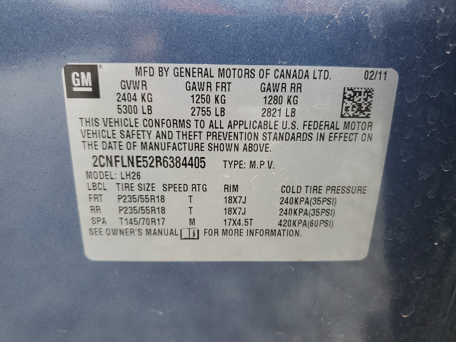 2CNFLNE52B6384405 2011 Chevrolet Equinox Lt