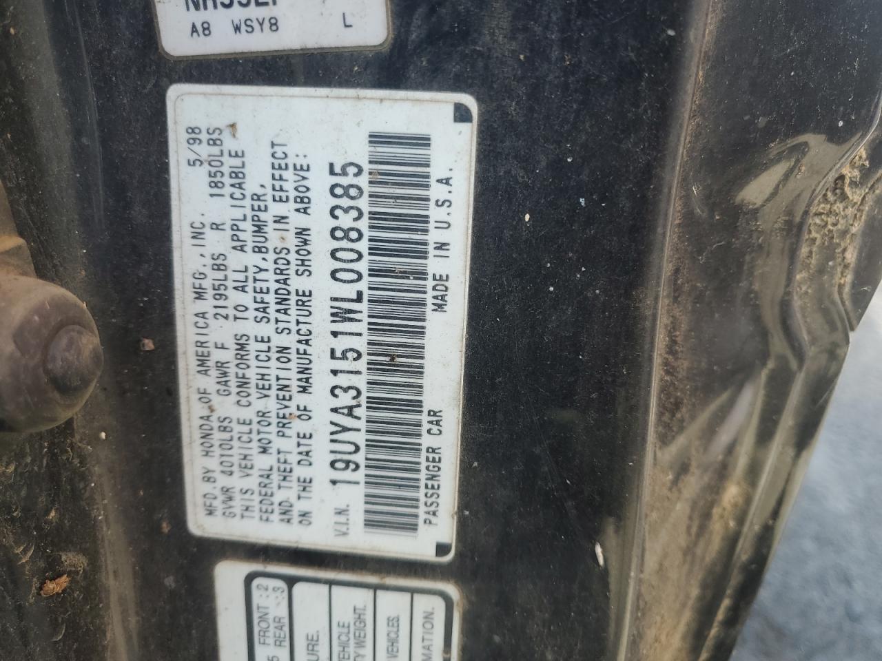 1998 Acura 2.3Cl VIN: 19UYA3151WL008385 Lot: 63933714