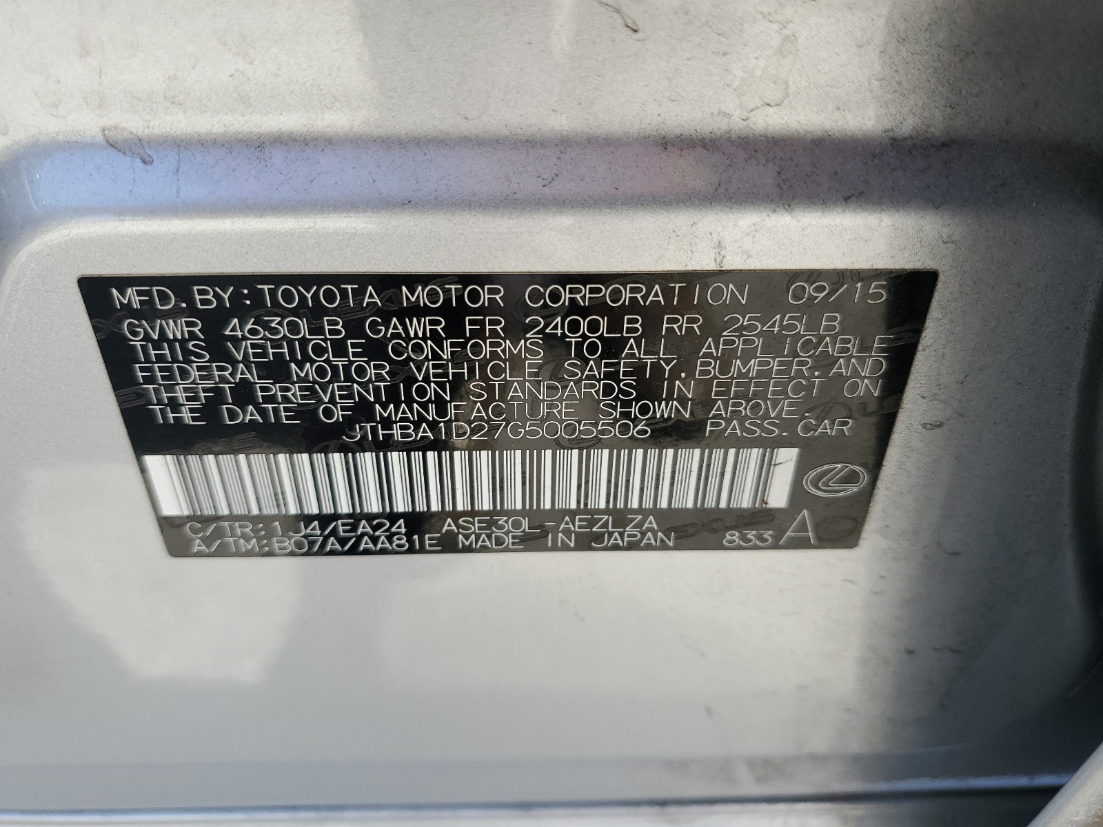 JTHBA1D27G5005506 2016 Lexus Is 200T