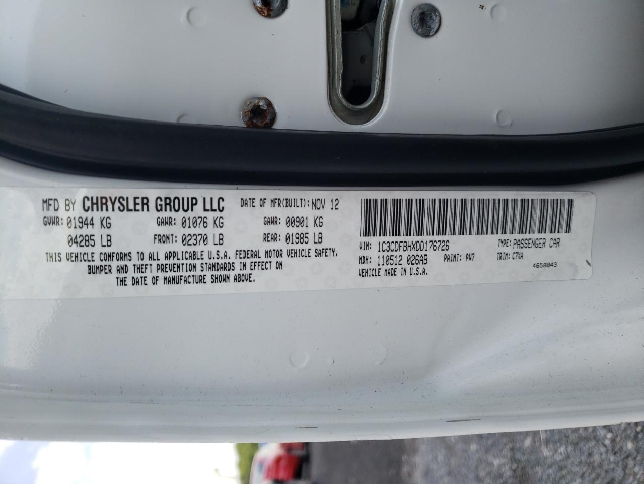 2013 Dodge Dart Sxt VIN: 1C3CDFBHXDD176726 Lot: 62444764