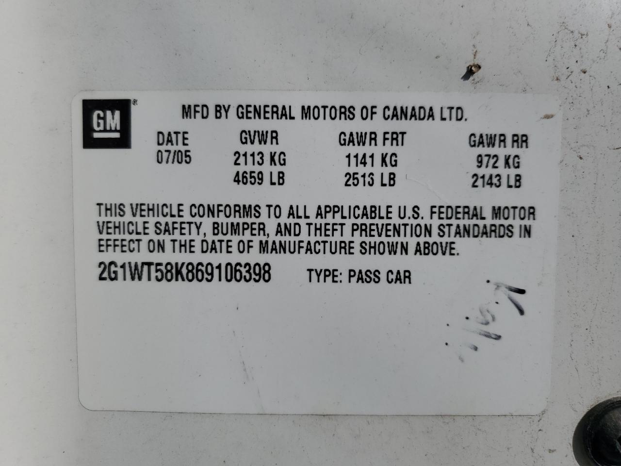 2006 Chevrolet Impala Lt VIN: 2G1WT58K869106398 Lot: 64812534