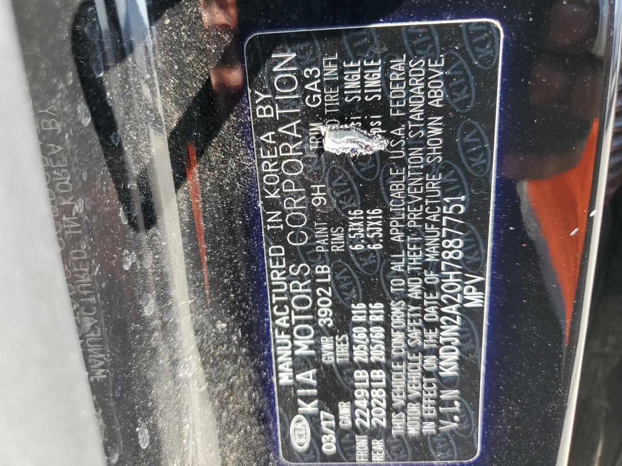 2017 Kia Soul VIN: KNDJN2A20H7887751 Lot: 62666924