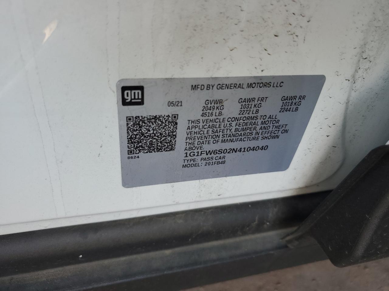 2022 Chevrolet Bolt Ev 1Lt VIN: 1G1FW6S02N4104040 Lot: 63192364