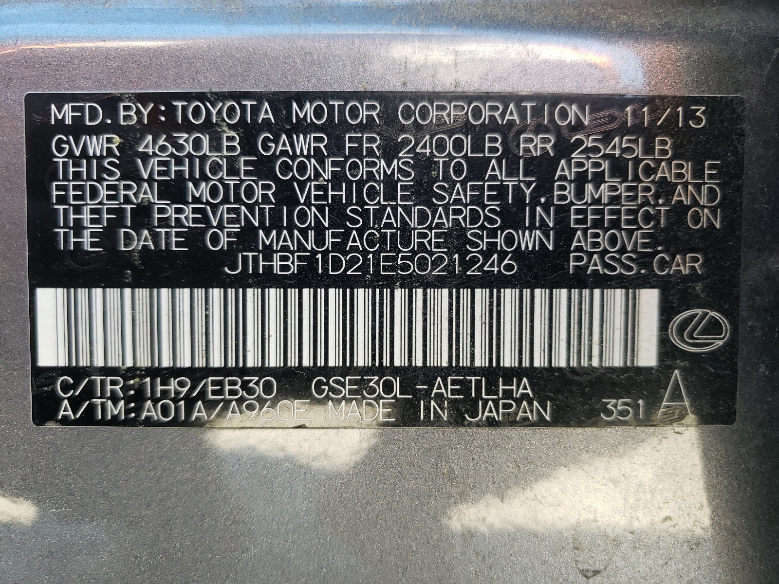 JTHBF1D21E5021246 2014 Lexus Is 250