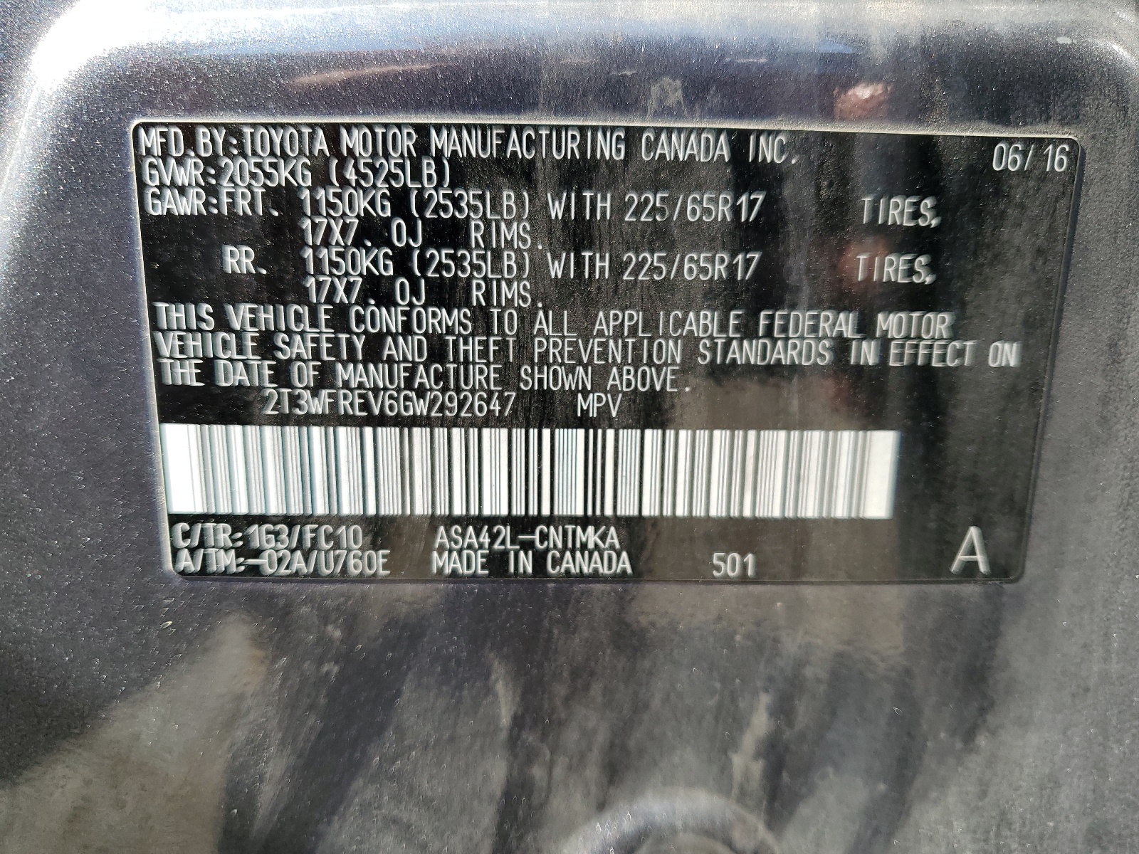 2T3WFREV6GW292647 2016 Toyota Rav4 Xle