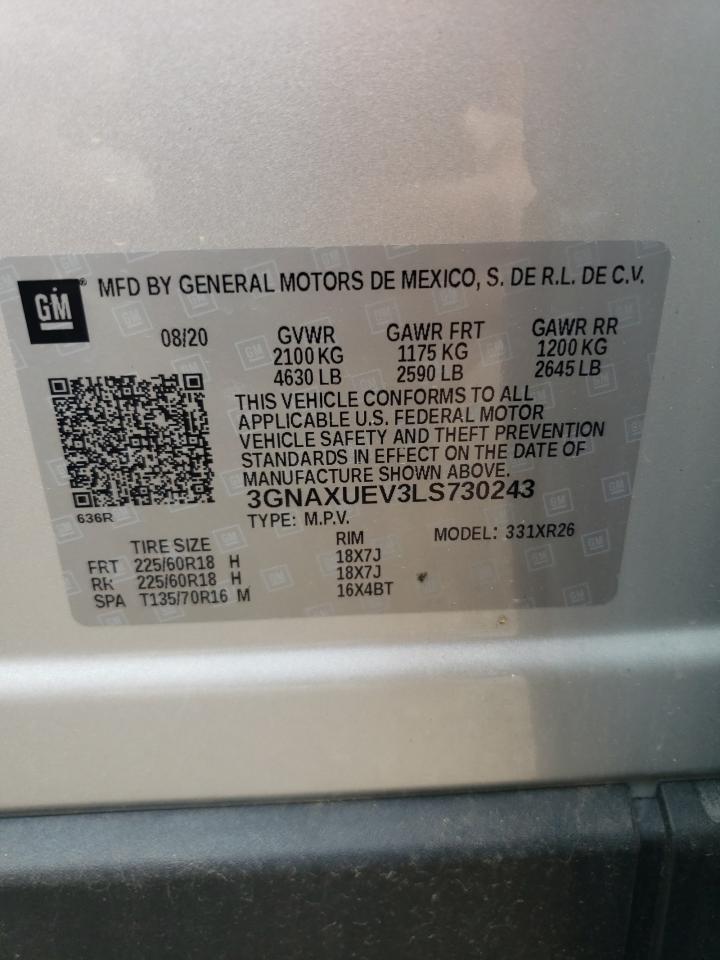 2020 Chevrolet Equinox Lt VIN: 3GNAXUEV3LS730243 Lot: 63554964