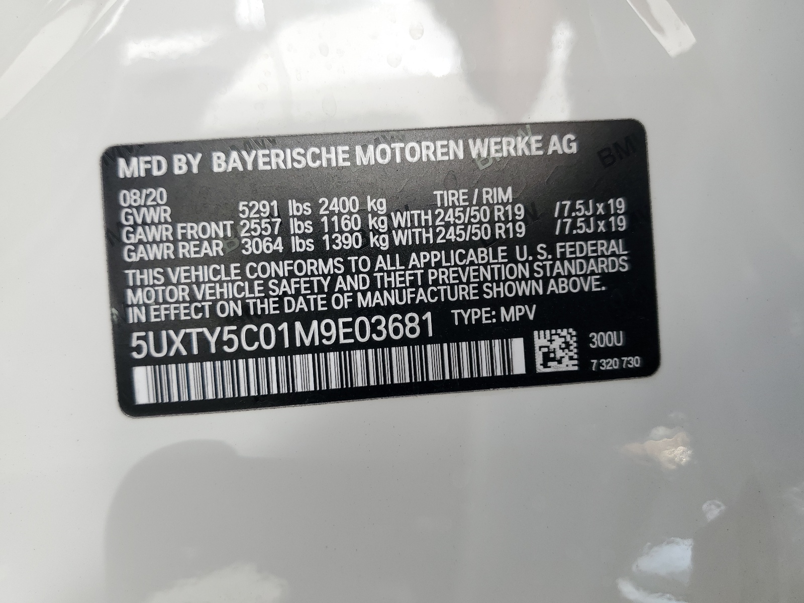 5UXTY5C01M9E03681 2021 BMW X3 xDrive30I