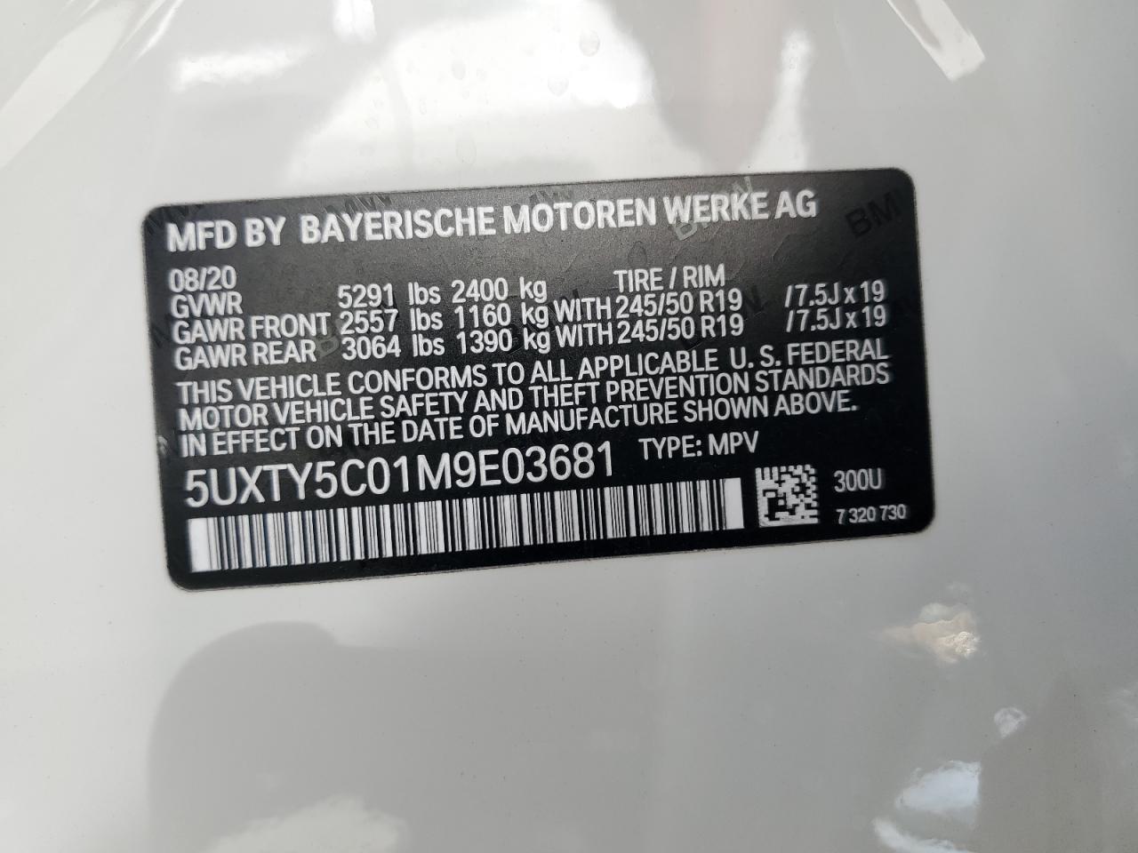 2021 BMW X3 xDrive30I VIN: 5UXTY5C01M9E03681 Lot: 64483604