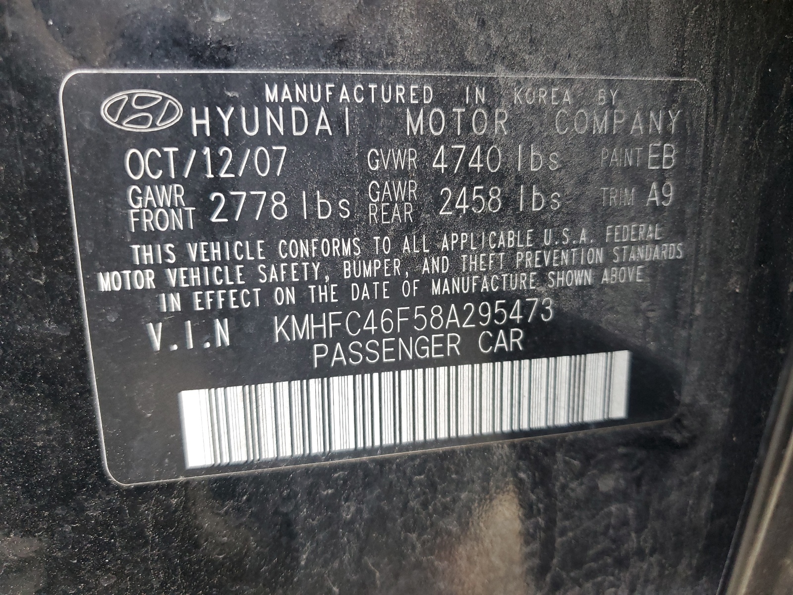 KMHFC46F58A295473 2008 Hyundai Azera Se