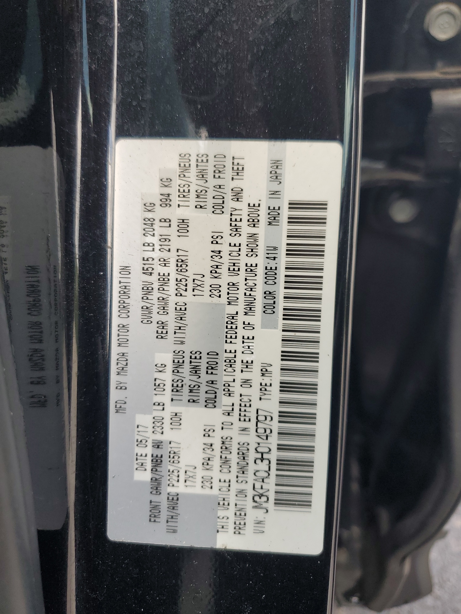 JM3KFACL3H0149797 2017 Mazda Cx-5 Touring