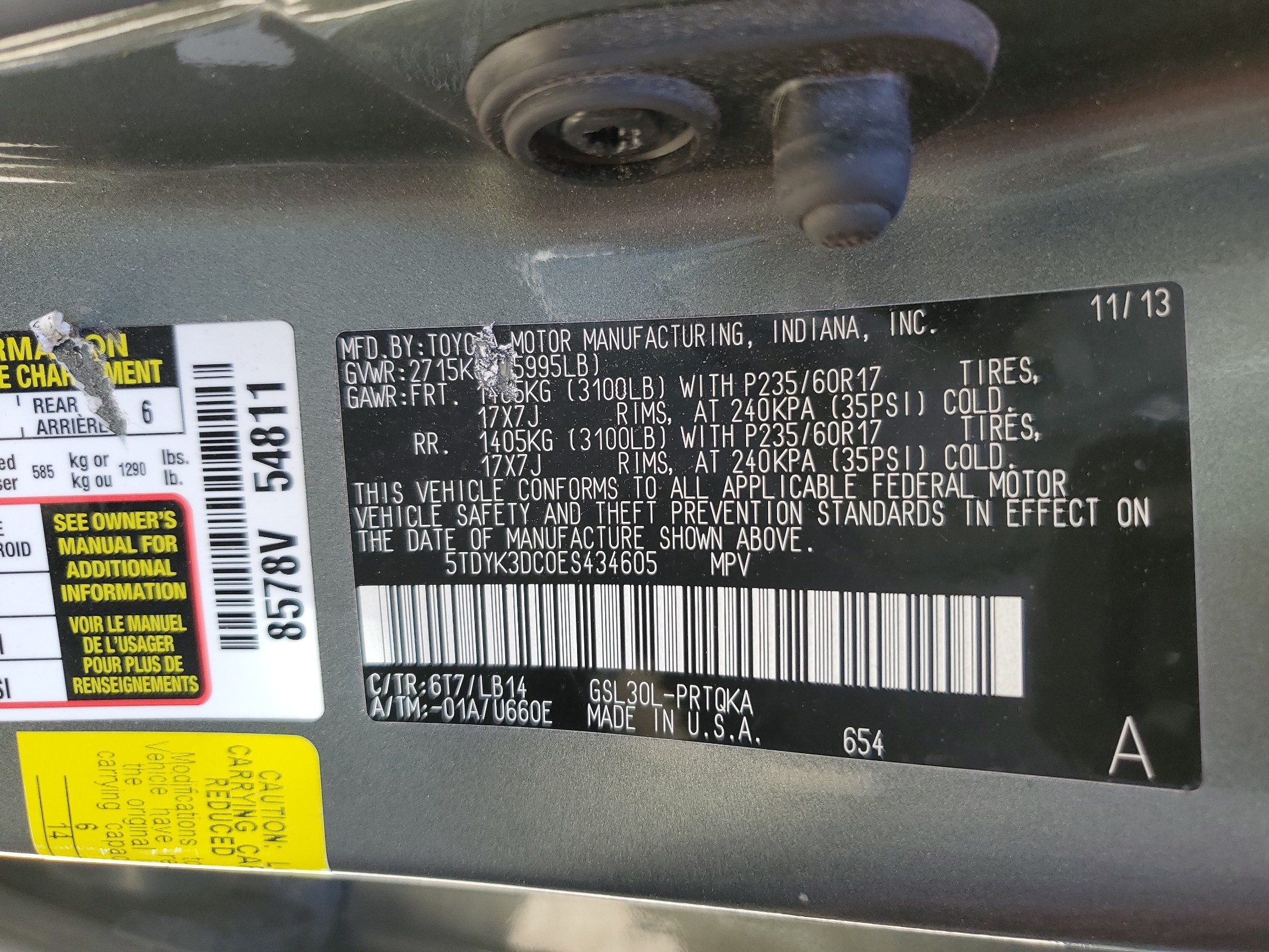 5TDYK3DC0ES434605 2014 Toyota Sienna Xle