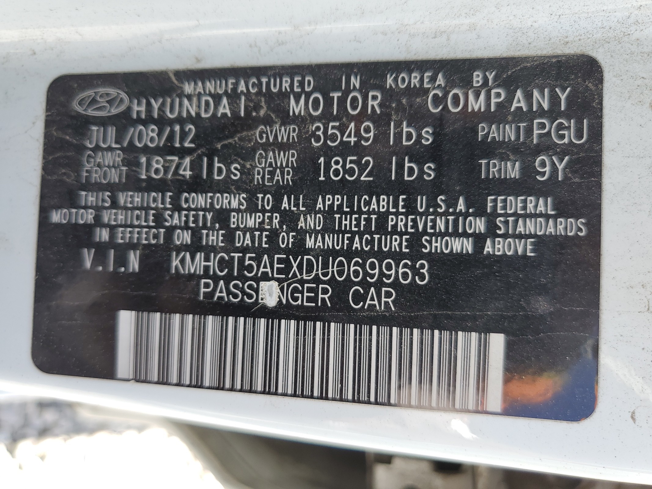 KMHCT5AEXDU069963 2013 Hyundai Accent Gls