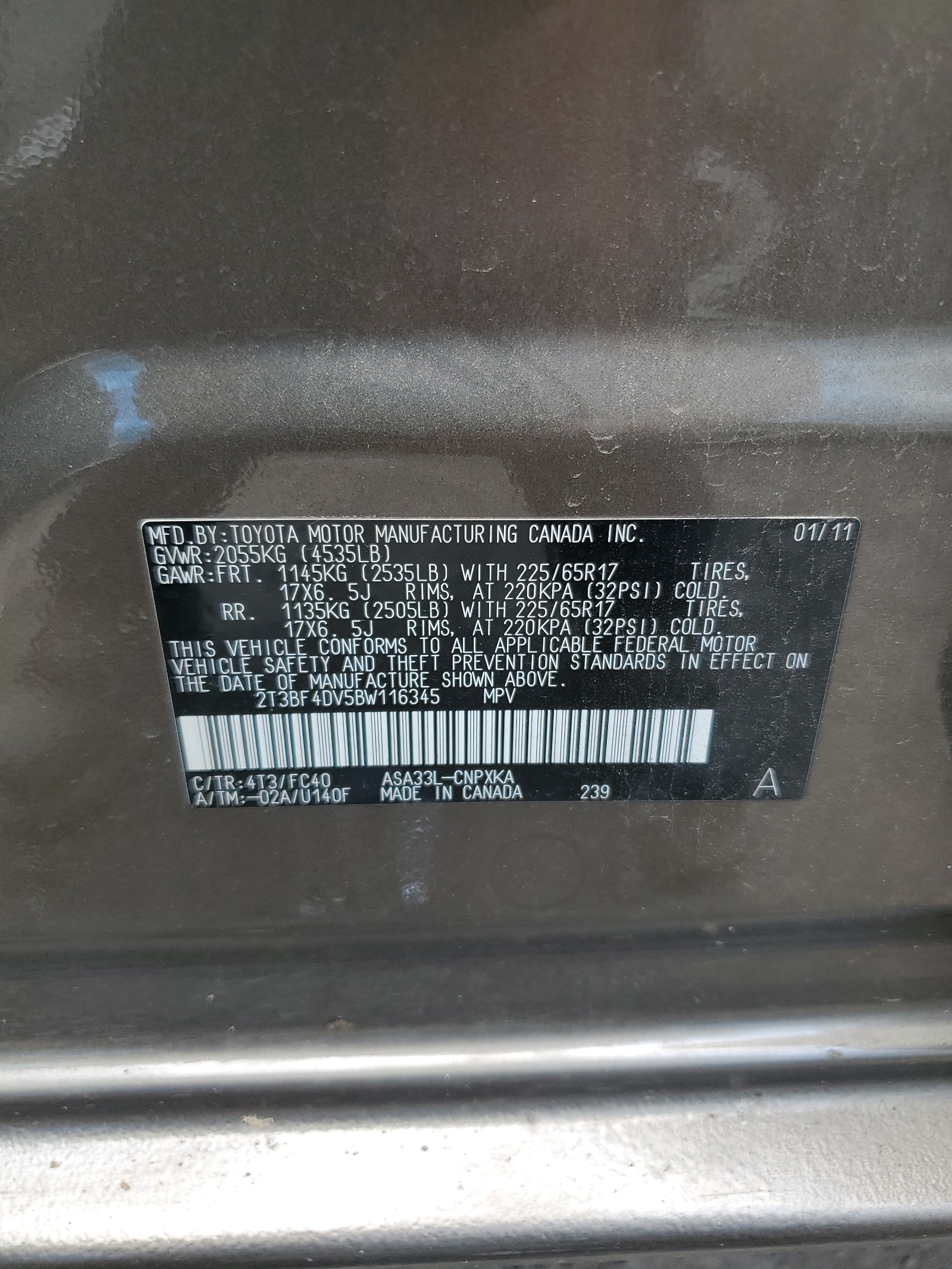 2T3BF4DV5BW116345 2011 Toyota Rav4