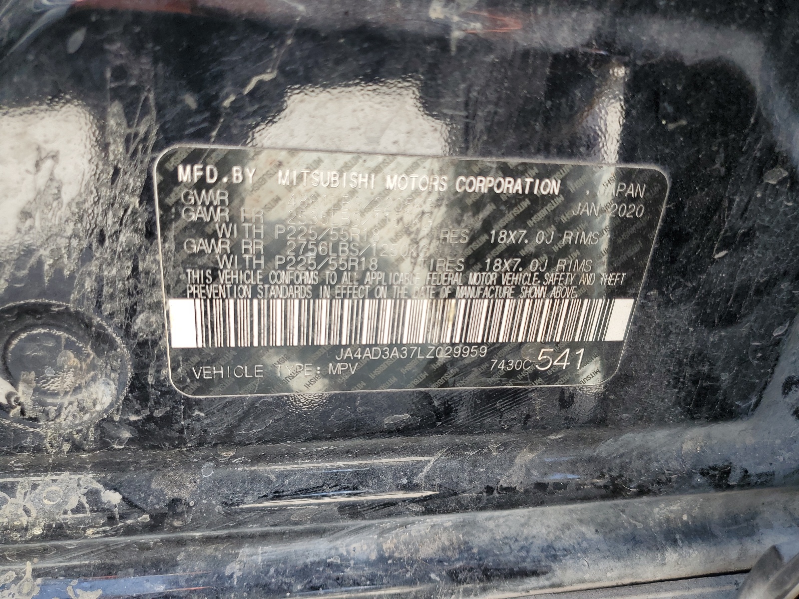 JA4AD3A37LZ029959 2020 Mitsubishi Outlander Se