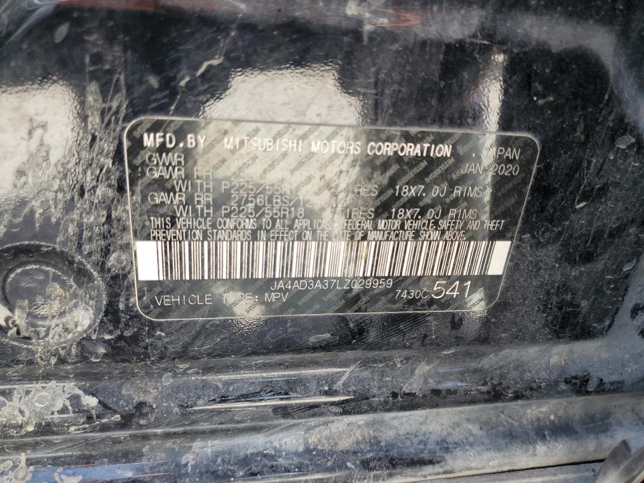 2020 Mitsubishi Outlander Se VIN: JA4AD3A37LZ029959 Lot: 64606994