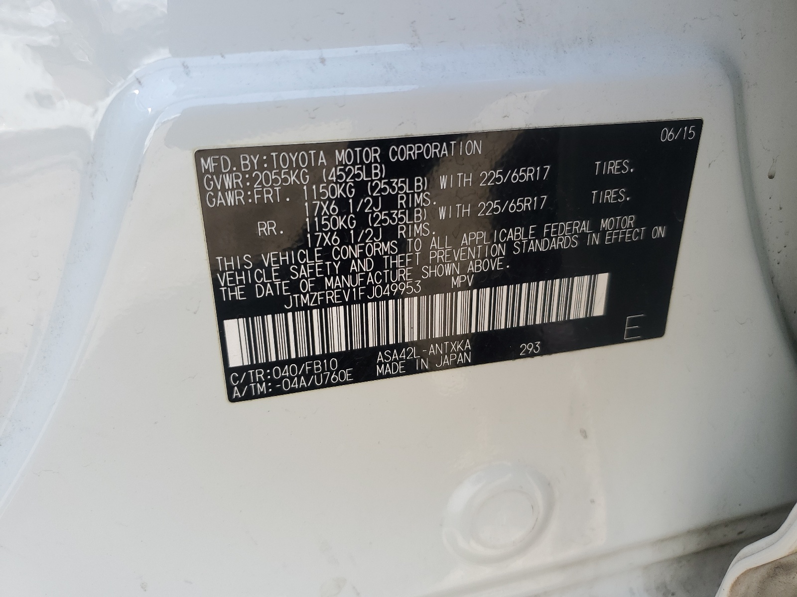 JTMZFREV1FJ049953 2015 Toyota Rav4 Le