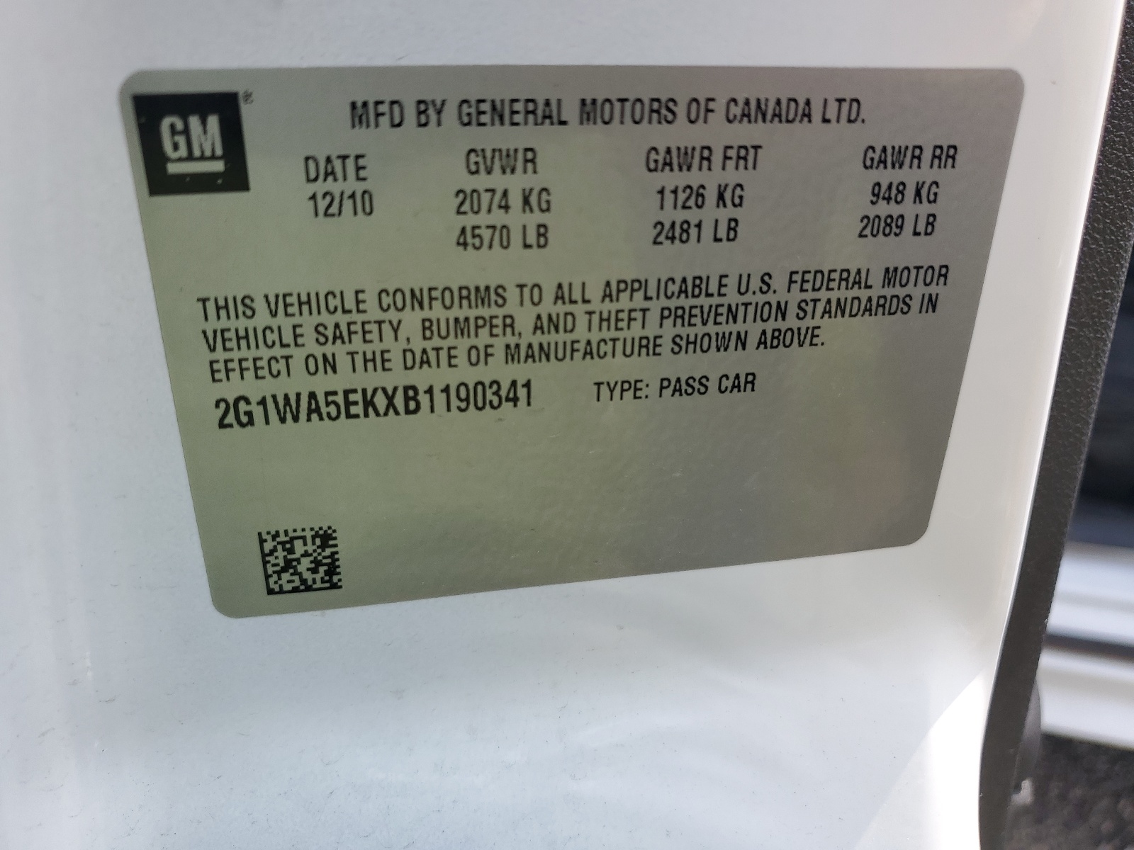 2G1WA5EKXB1190341 2011 Chevrolet Impala Ls