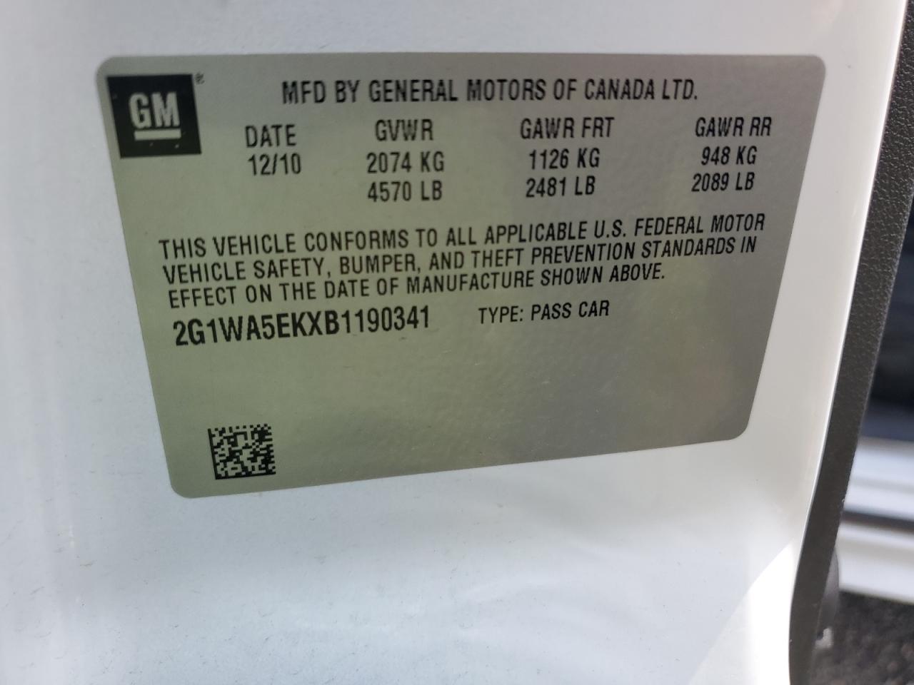 2011 Chevrolet Impala Ls VIN: 2G1WA5EKXB1190341 Lot: 63978364