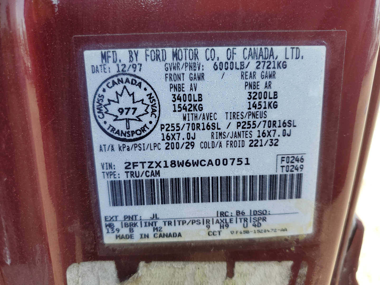 2FTZX18W6WCA00751 1998 Ford F150