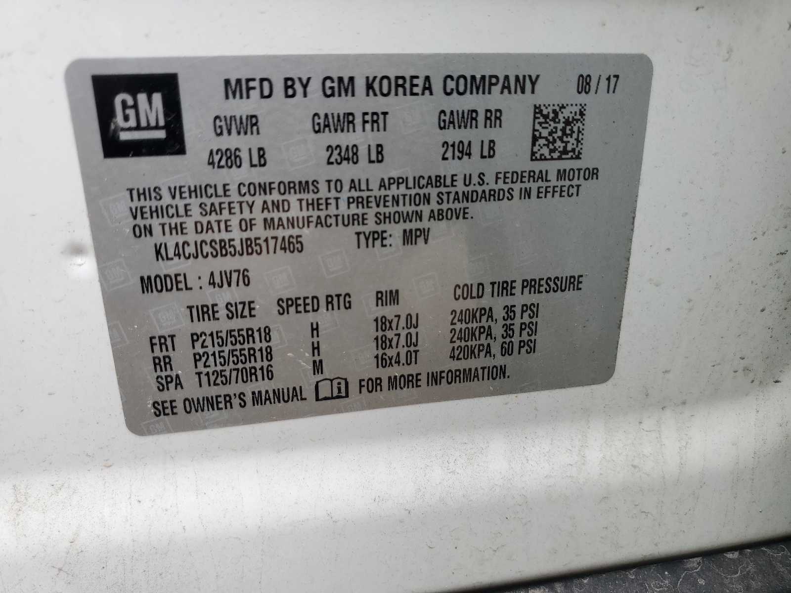 KL4CJCSB5JB517465 2018 Buick Encore Essence