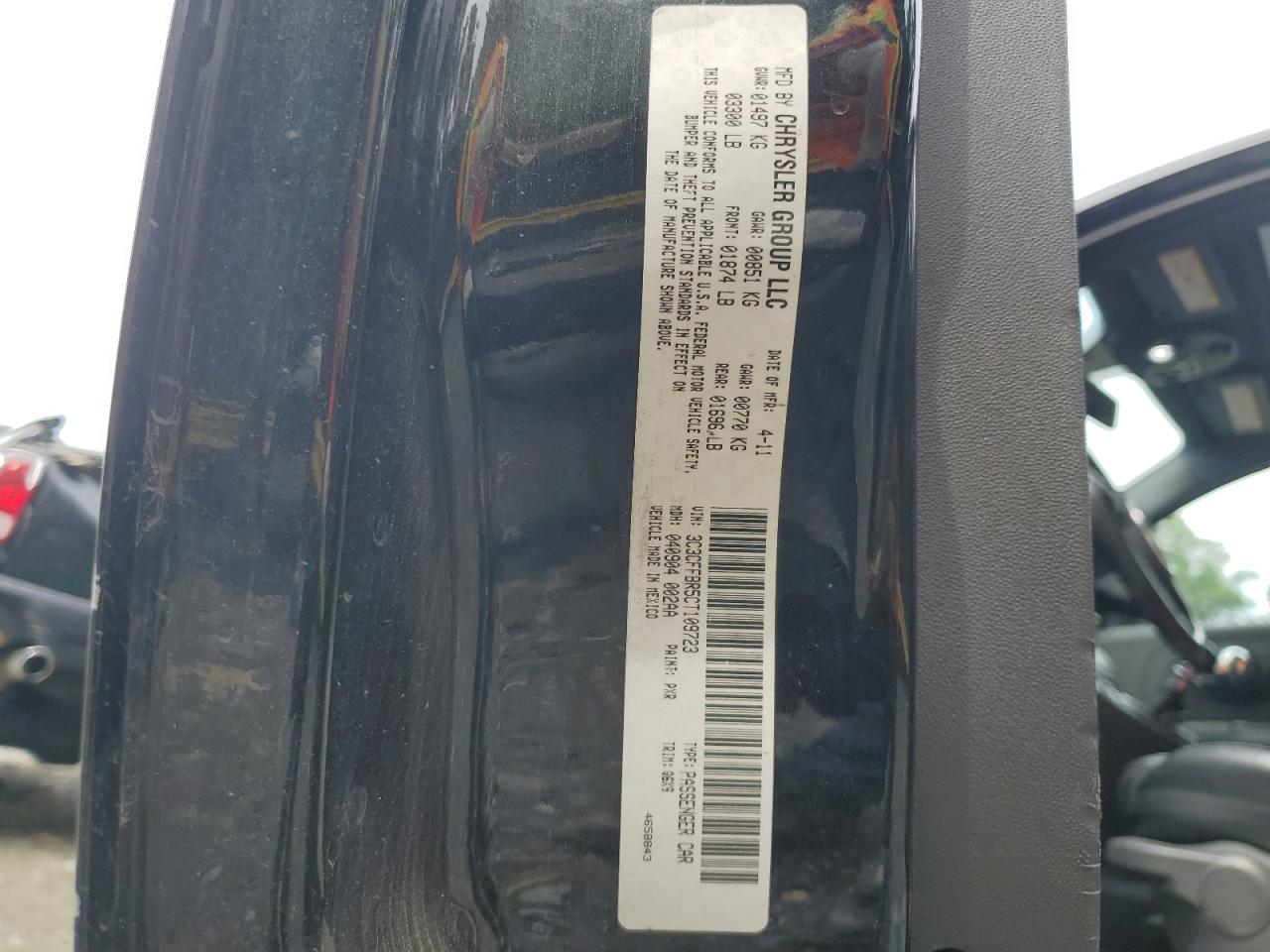 2012 Fiat 500 Sport VIN: 3C3CFFBR5CT109723 Lot: 64136824