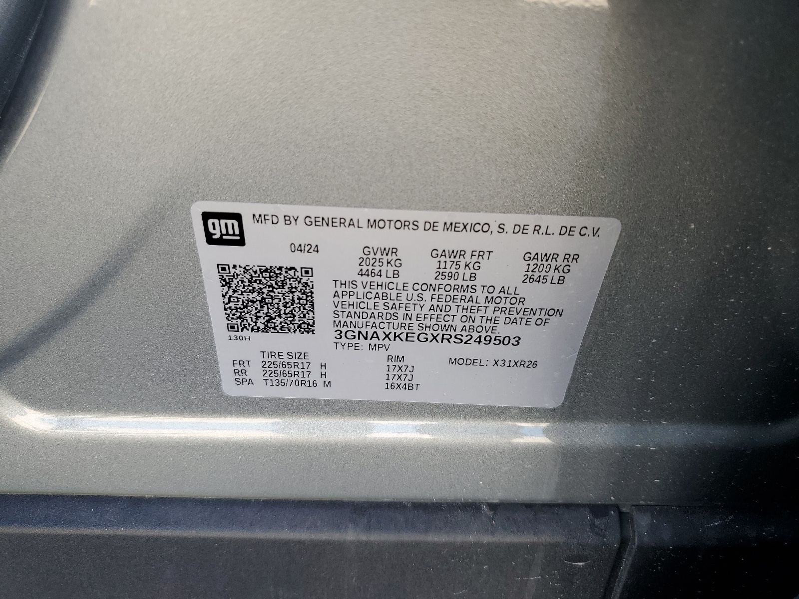 3GNAXKEGXRS249503 2024 Chevrolet Equinox Lt