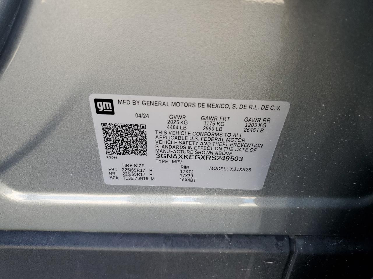 2024 Chevrolet Equinox Lt VIN: 3GNAXKEGXRS249503 Lot: 64270464