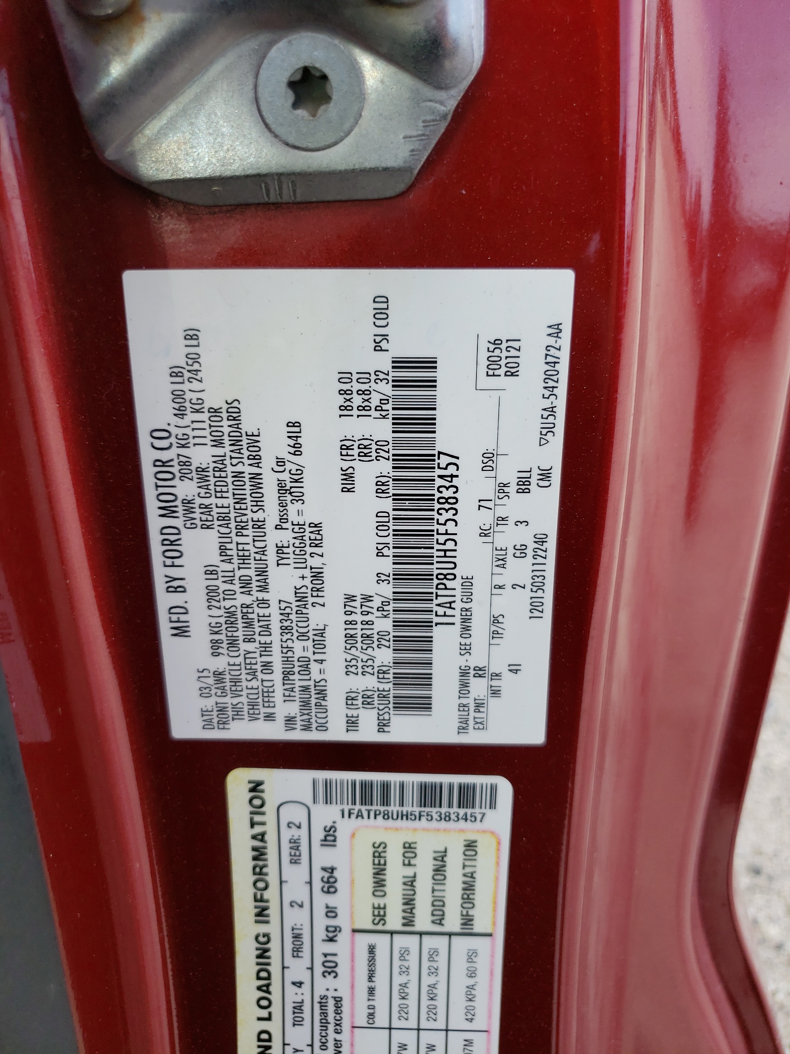 1FATP8UH5F5383457 2015 Ford Mustang