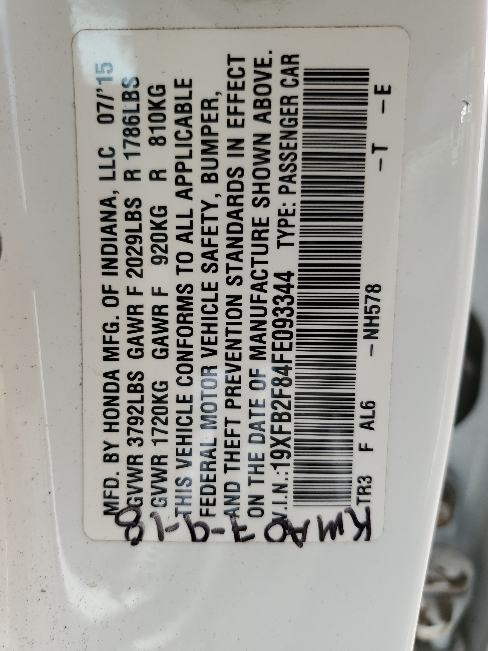 19XFB2F84FE093344 2015 Honda Civic Ex 19XFB2F84FE093344 2015 Honda Civic Ex