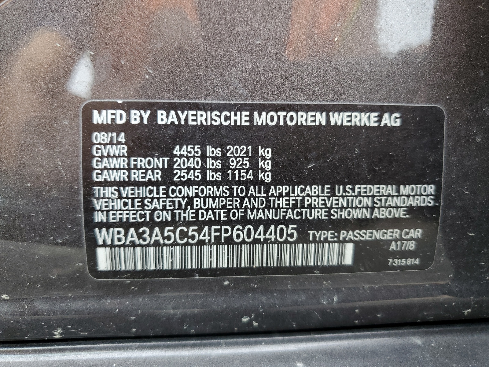WBA3A5C54FP604405 2015 BMW 328 I