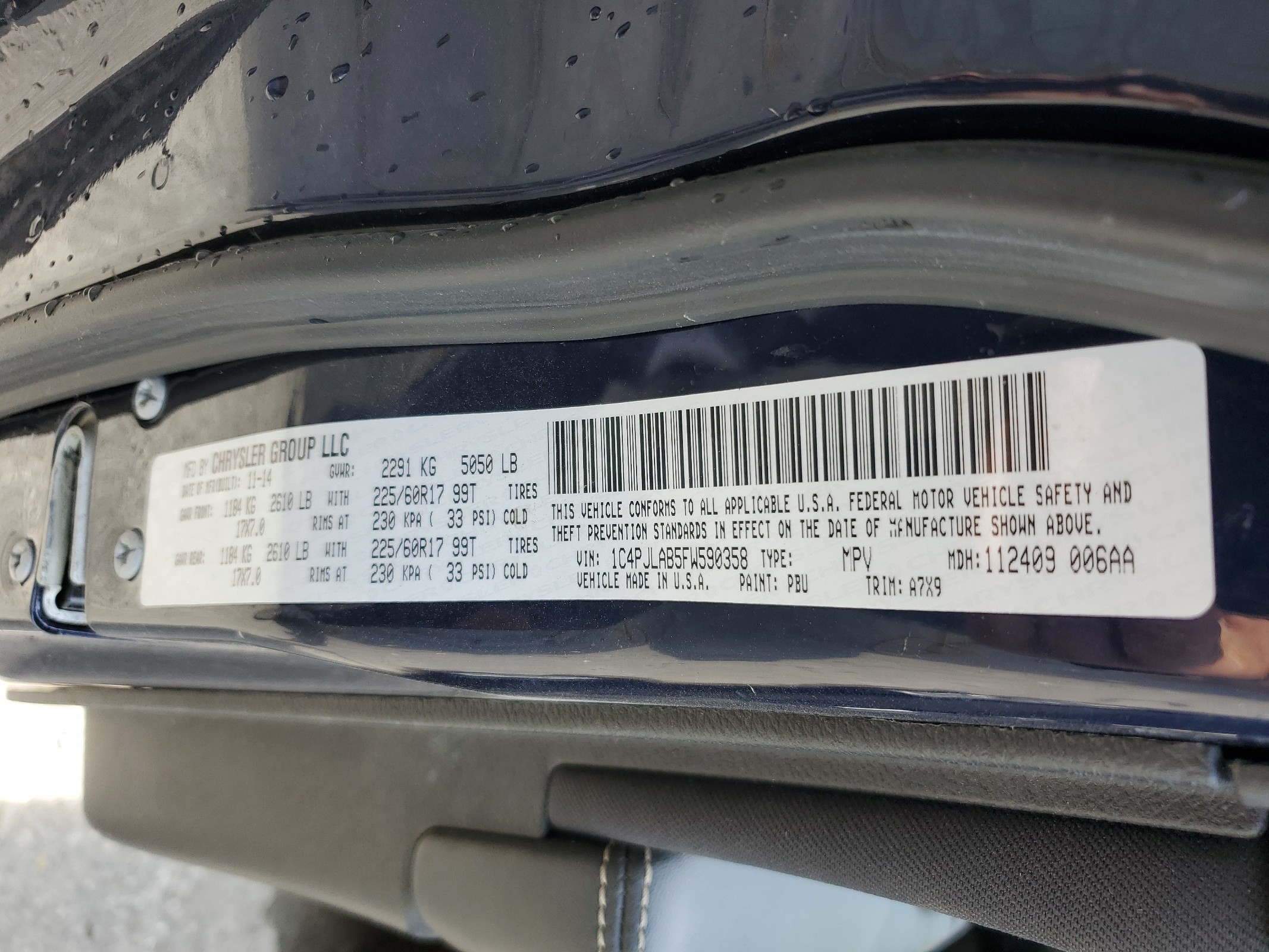 1C4PJLAB5FW590358 2015 Jeep Cherokee Sport