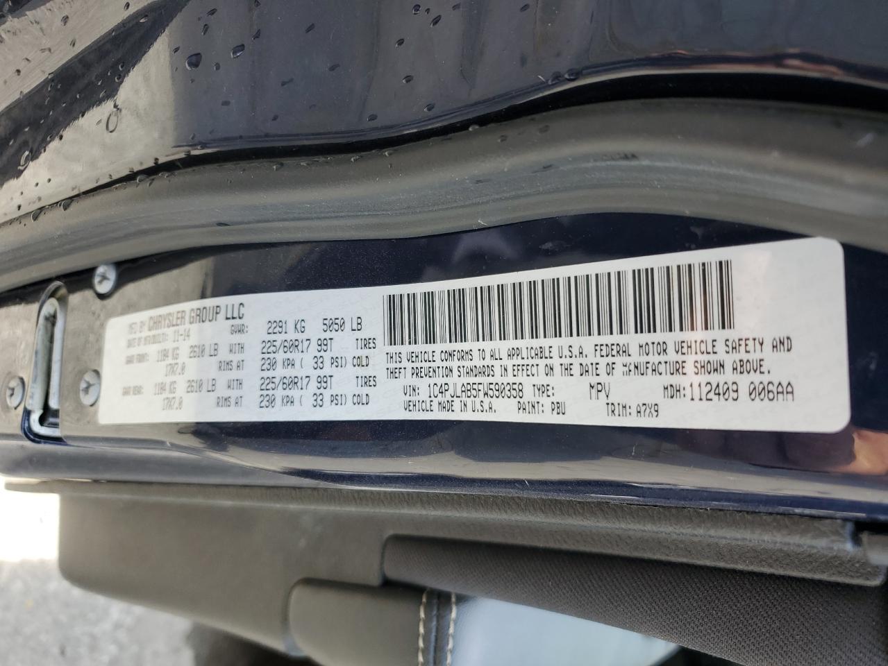 2015 Jeep Cherokee Sport VIN: 1C4PJLAB5FW590358 Lot: 61264664