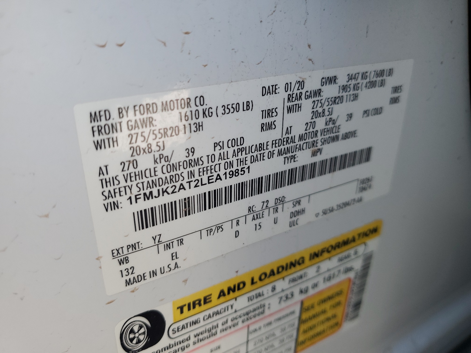 1FMJK2AT2LEA19851 2020 Ford Expedition Max Limited