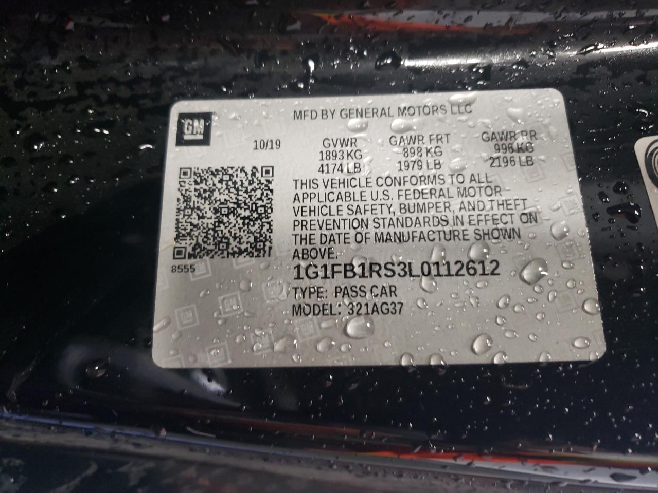 2020 Chevrolet Camaro Ls VIN: 1G1FB1RS3L0112612 Lot: 62951924