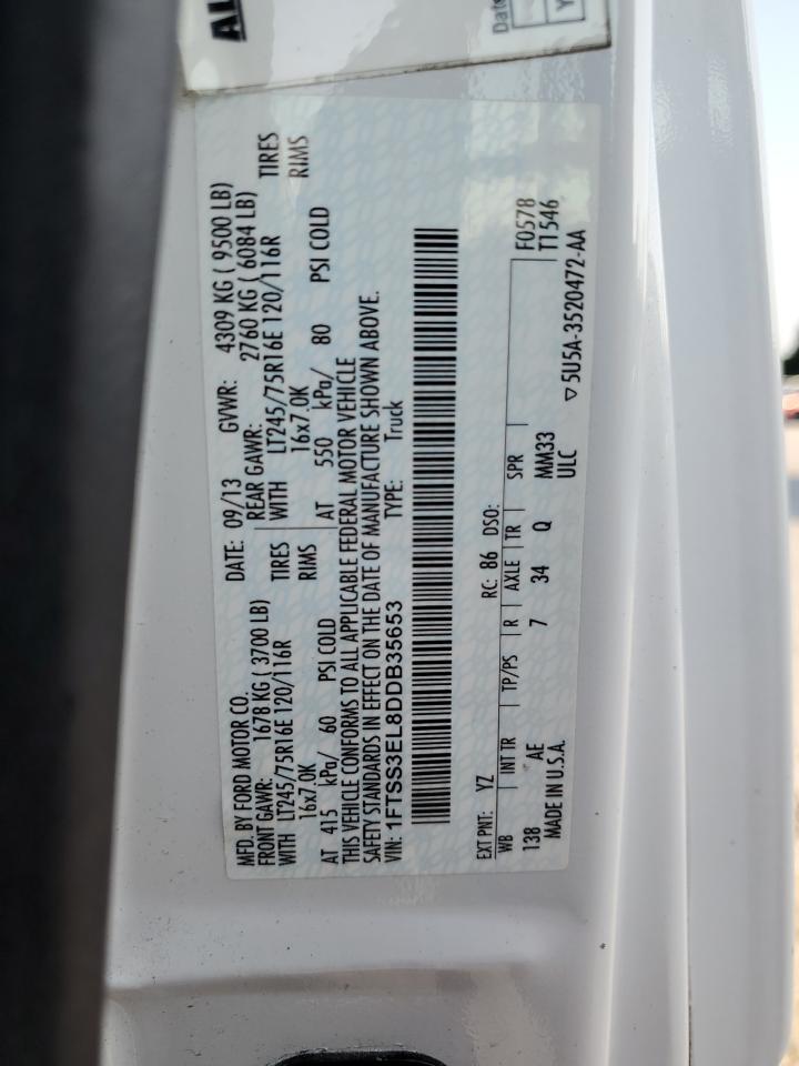 2013 Ford Econoline E350 Super Duty Van VIN: 1FTSS3EL8DDB35653 Lot: 57173314