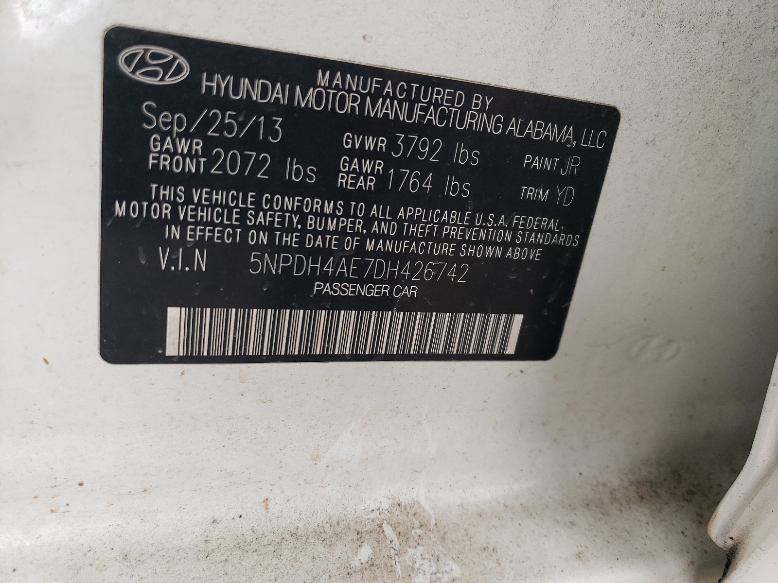 5NPDH4AE7DH426742 2013 Hyundai Elantra Gls