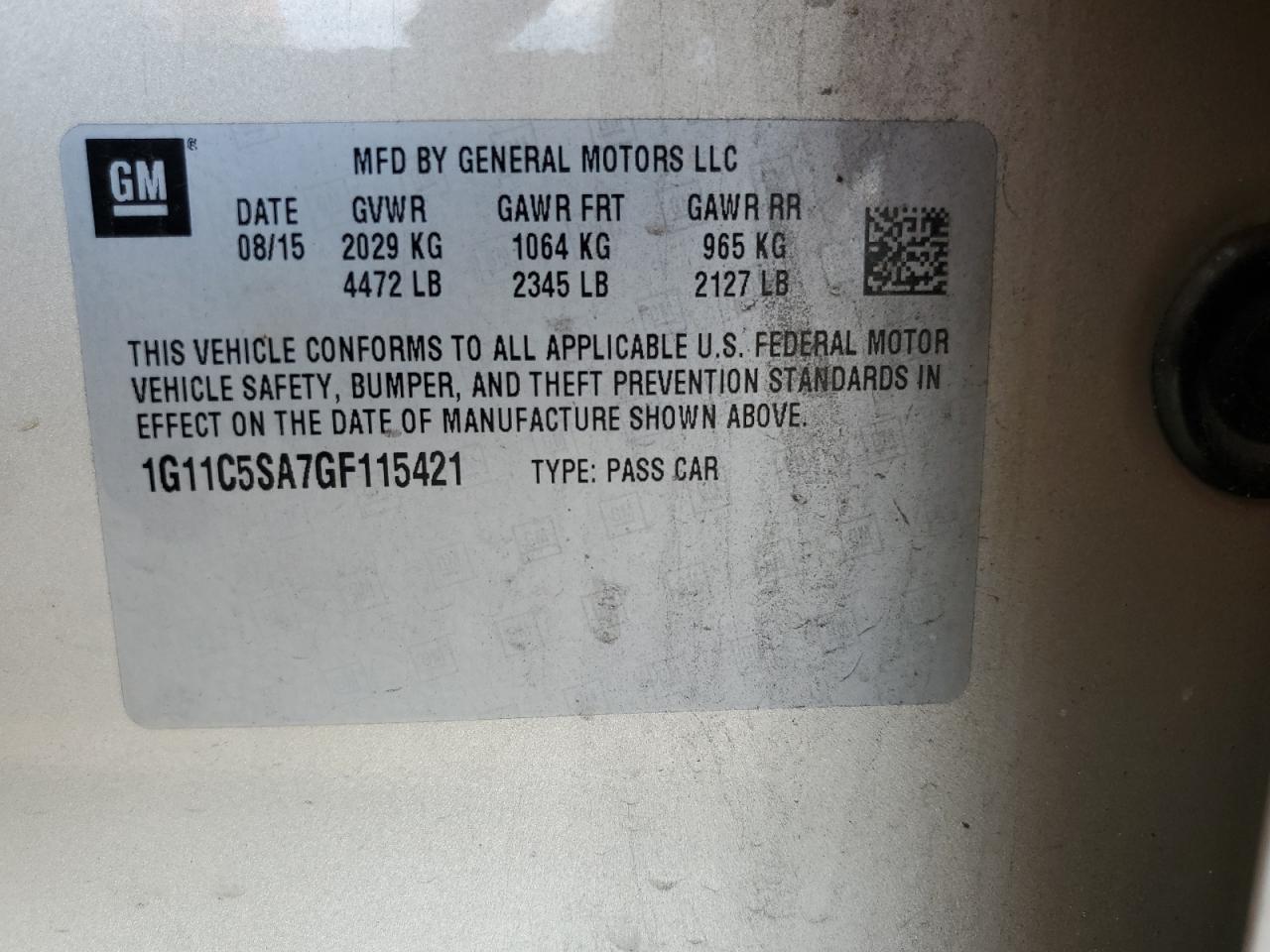 1G11C5SA7GF115421 2016 Chevrolet Malibu Limited Lt 1G11C5SA7GF115421 2016 Chevrolet Malibu Limited Lt