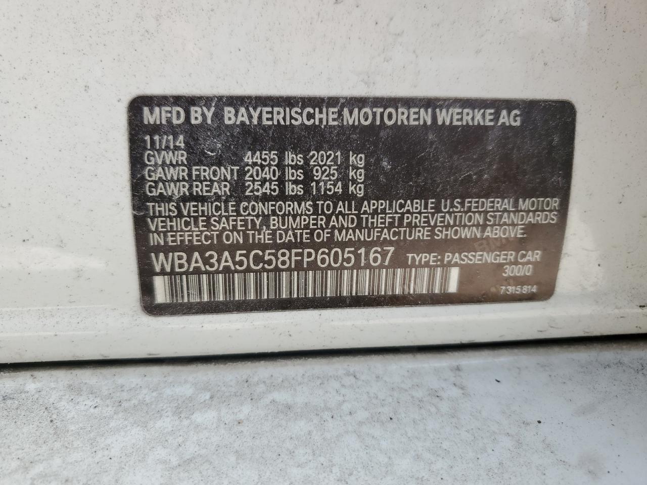 WBA3A5C58FP605167 2015 BMW 328 I