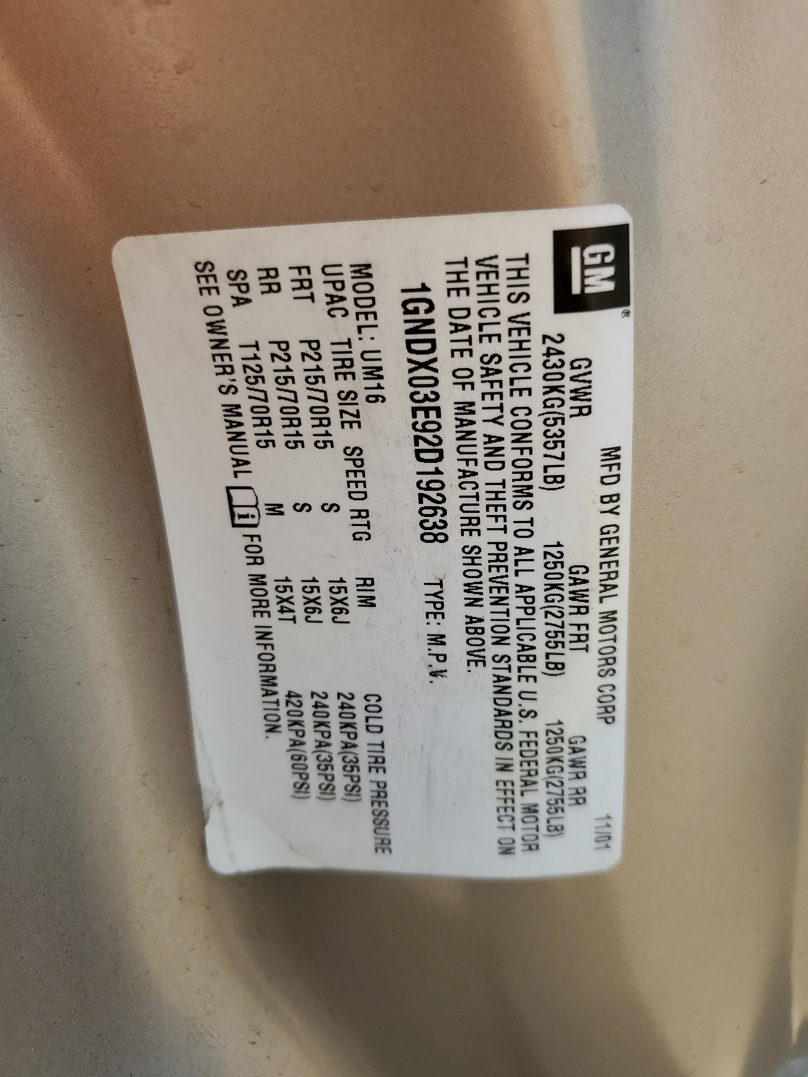 1GNDX03E92D192638 2002 Chevrolet Venture