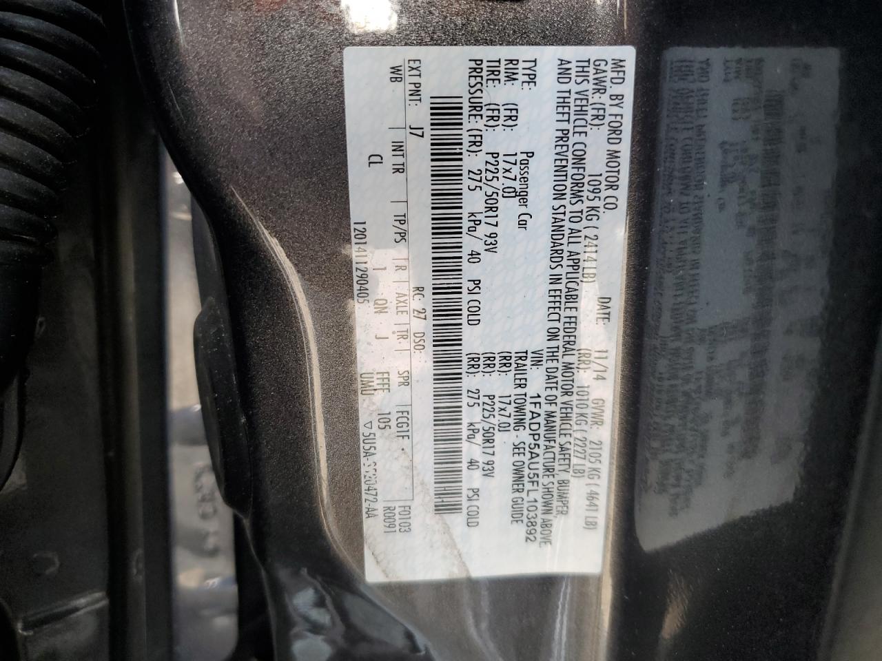 2015 Ford C-Max Se VIN: 1FADP5AU5FL103892 Lot: 62113724